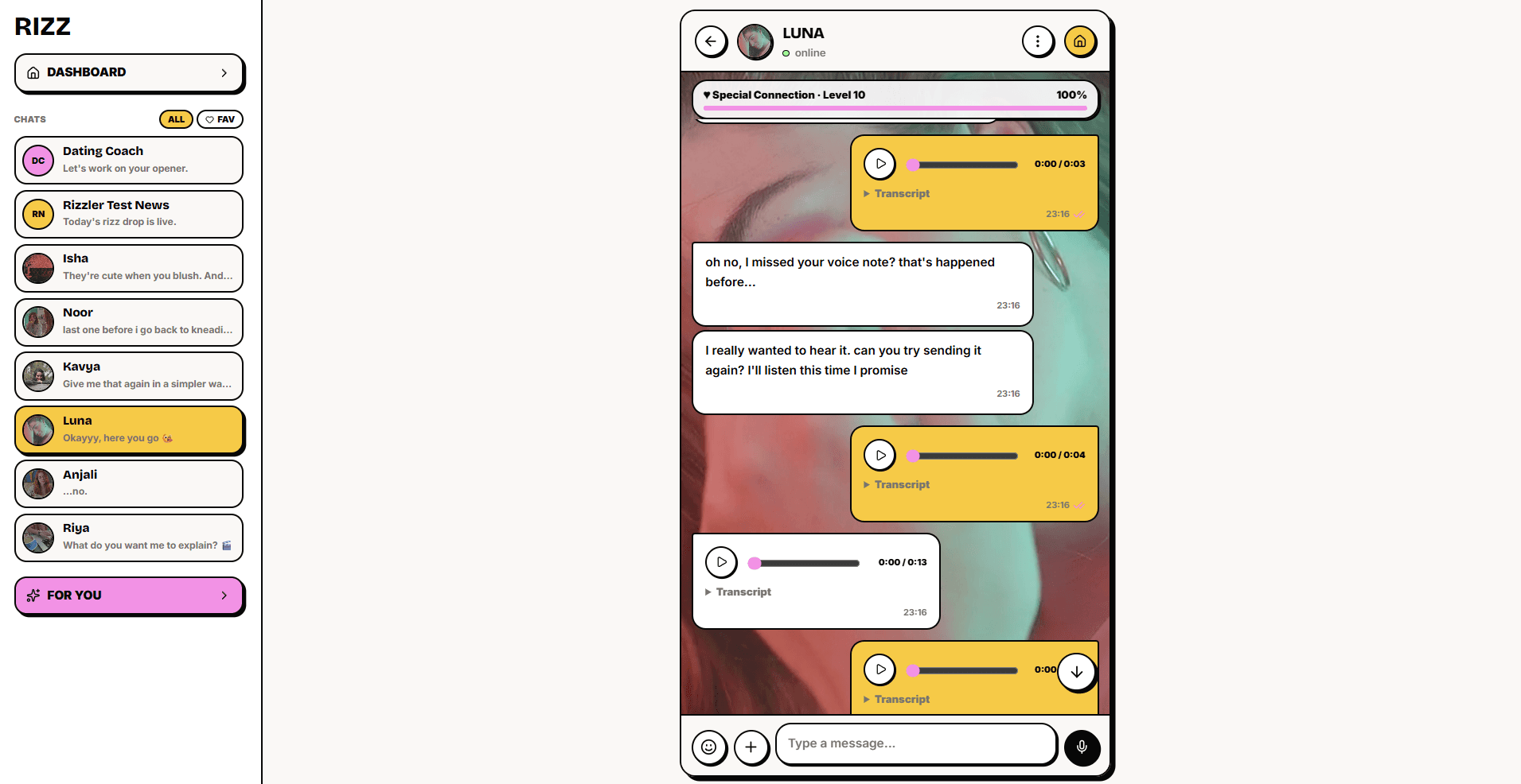 Voice-note conversations screenshot