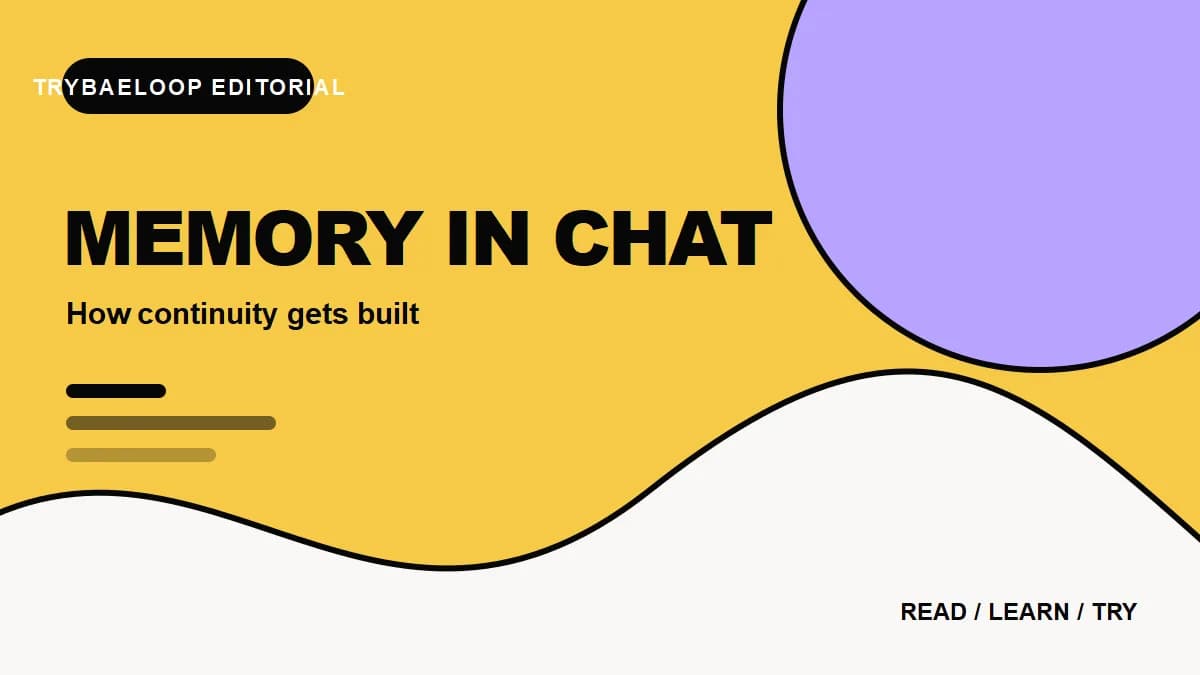 Abstract editorial graphic about memory and continuity in AI companion chat